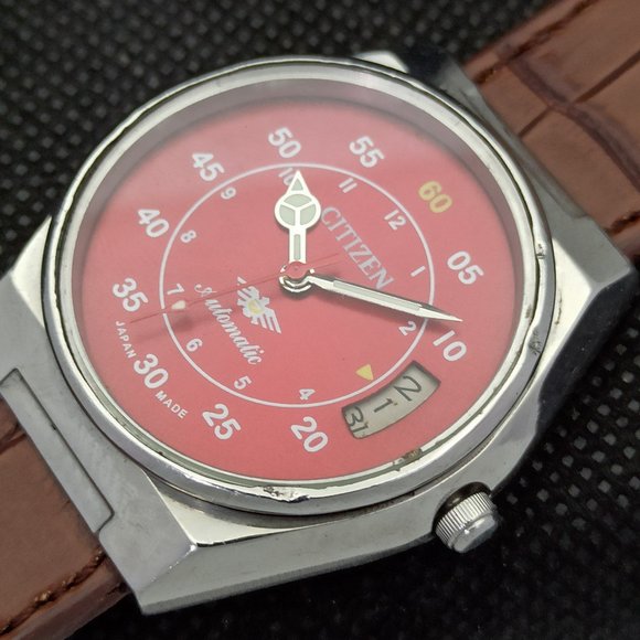 Vintage 1979 Citizen Automatic Mens Silver Watch W/daydate & leather Strap - Picture 6 of 8